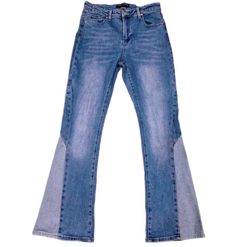 Ashley Mason Premium Flare Jeans Womens 7/28 Two Tone Contrast Panel Y2K Denim